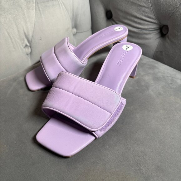 Open Edit Lavender Fabric Block Heel Sandals – Women’s Size 7 - Picture 3 of 9